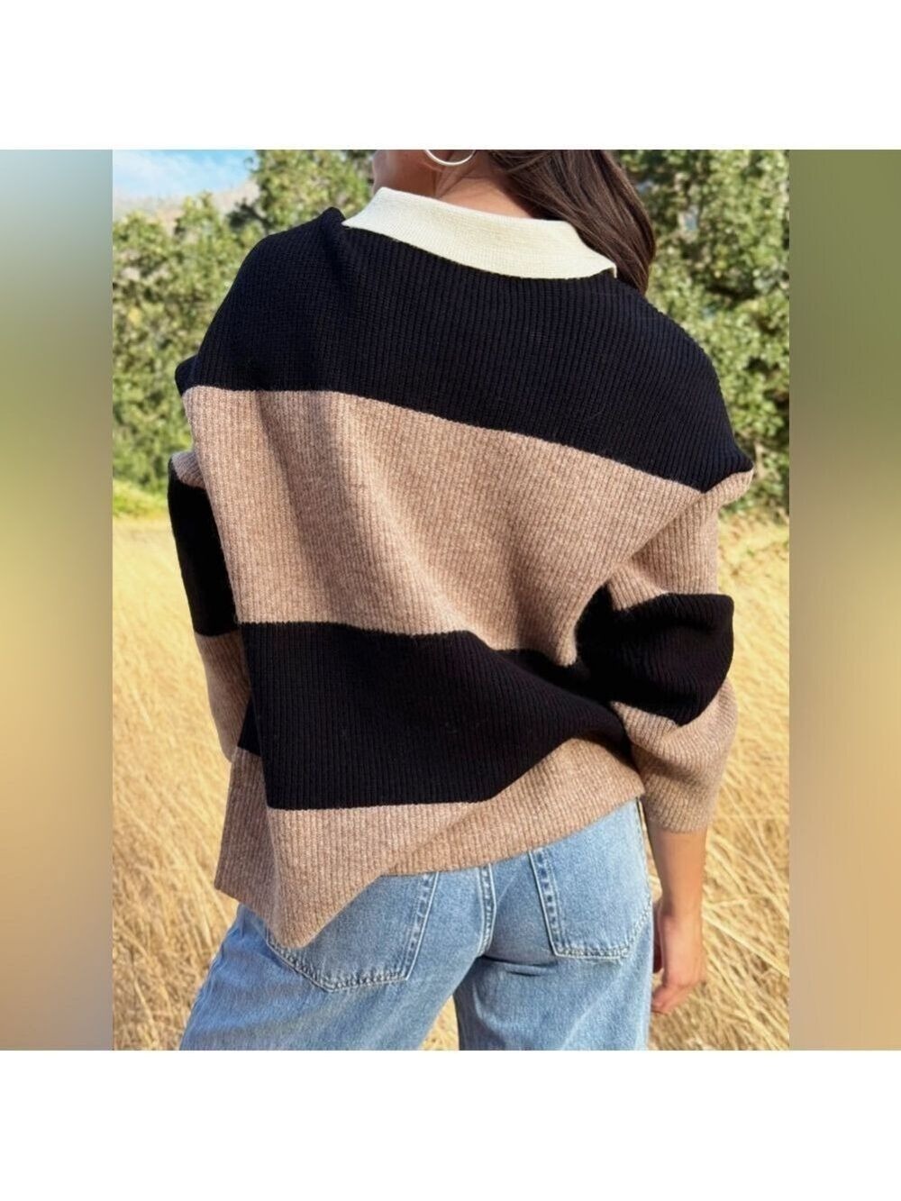 The Workshop Small Black Brown Stripped Sweater Oversized - Picture 13 of 14